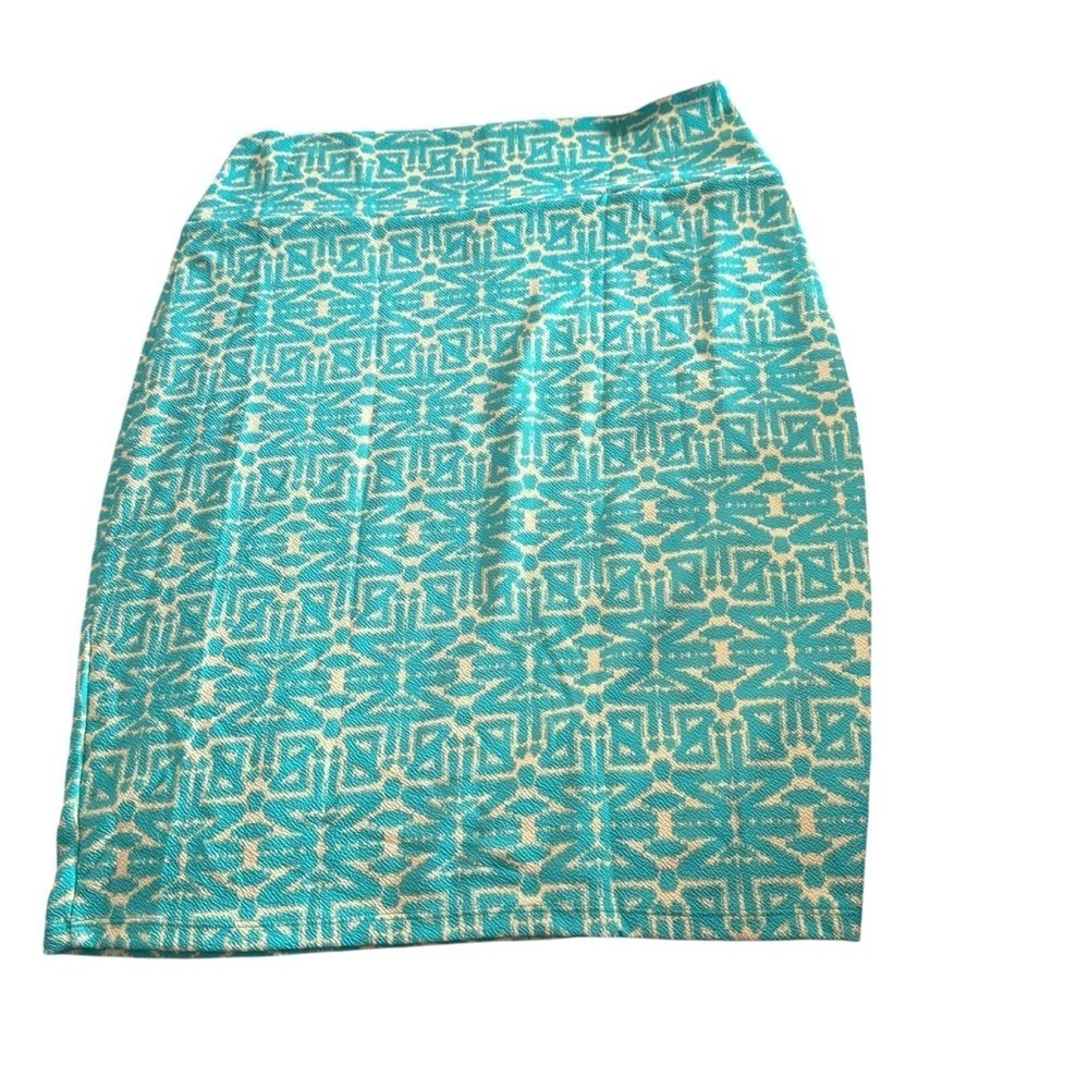 Lularoe Women's Cassie 2XL (22-24) teal and cream pencil skirt, nwt